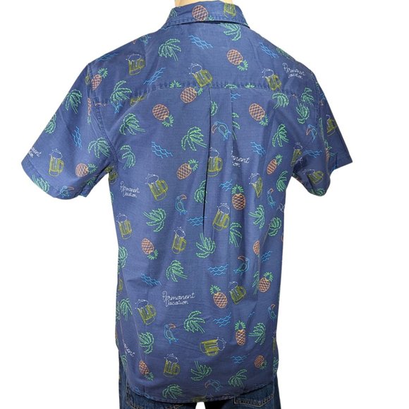 Party Pants NWT Med Short Sleeve Button Neon Sign Tropical Hawaiian Blue Shirt - Picture 2 of 10